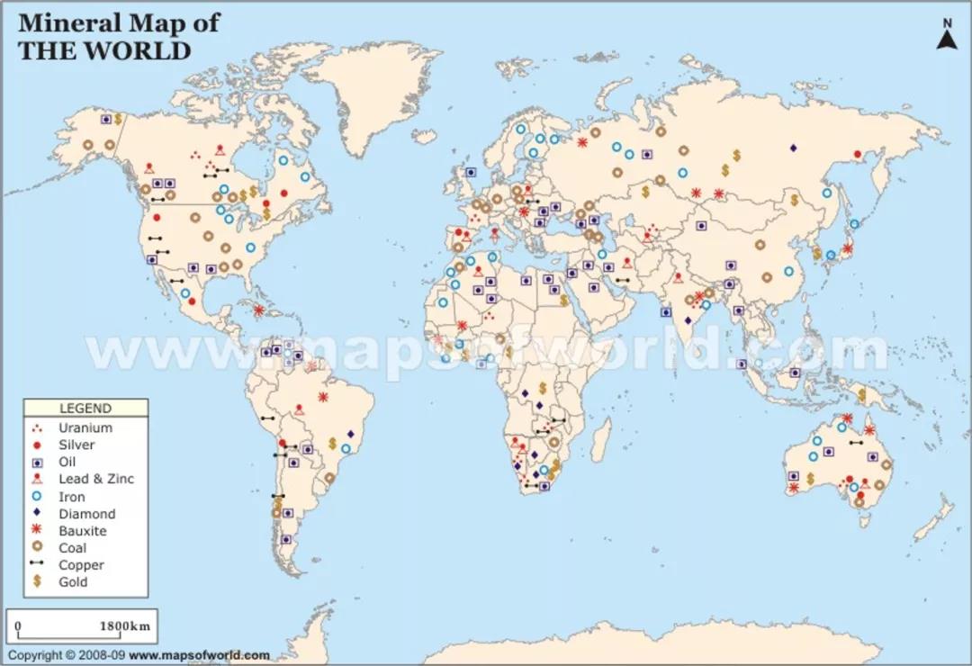 世界矿产资源分布图